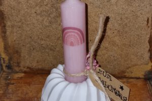 Geschenk-Set Guglhupf mit Kerze klein „Regenbogen…zum Geburtstag“